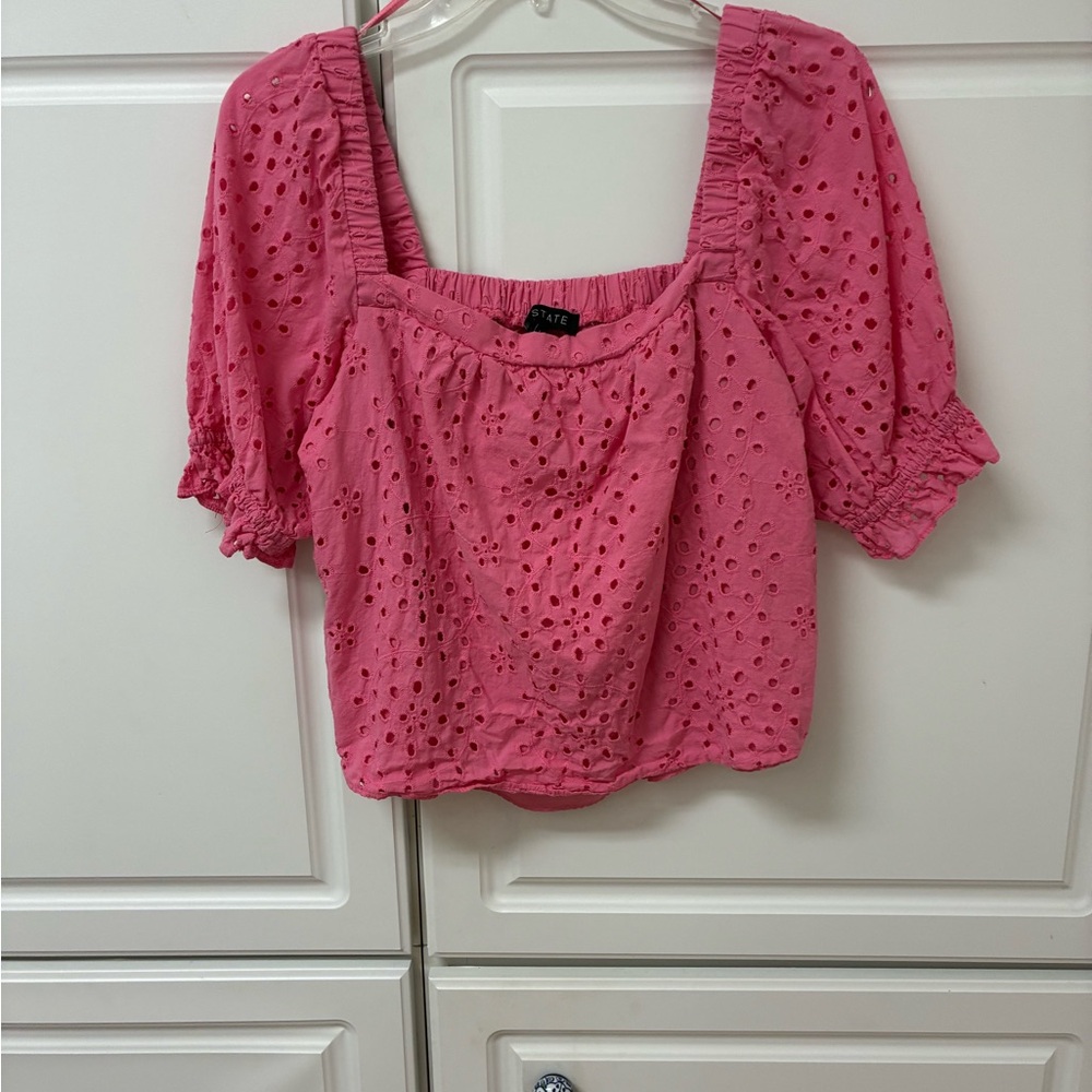😁STATE Pink Eyelet Blouse
